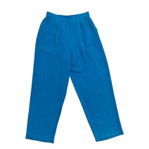 Amanda Smith 100% Silk Bright Blue Straight Leg Pants 1/2 Elastic Waistband - 16
